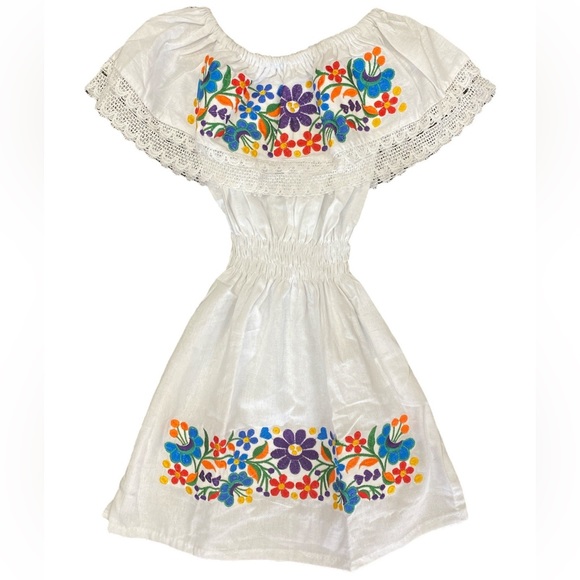 Mexican Girl Florecitas Dress White - Picture 1 of 1